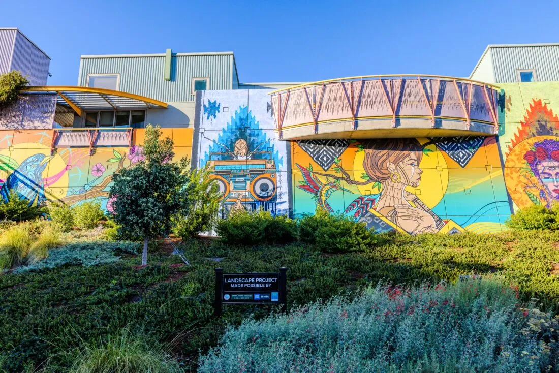 Colorful urban mural wall art in SoMa San Francisco.