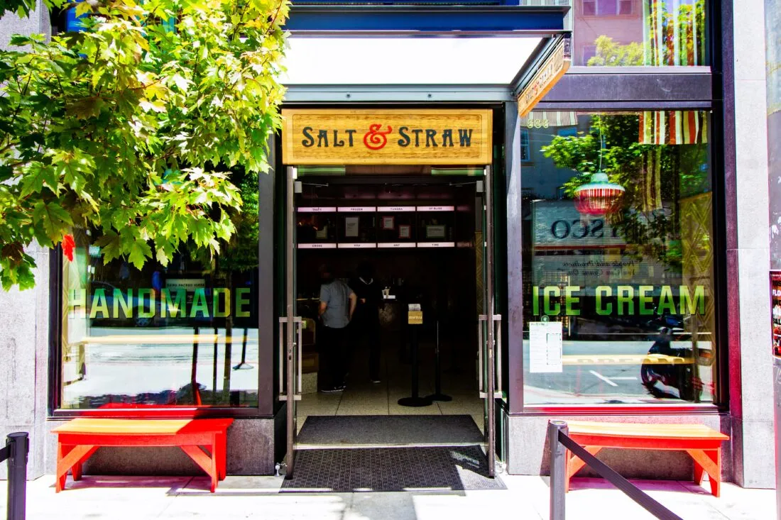 Entrance to Salt & Straw ice cream shop in Hayes Valley San Francisco.