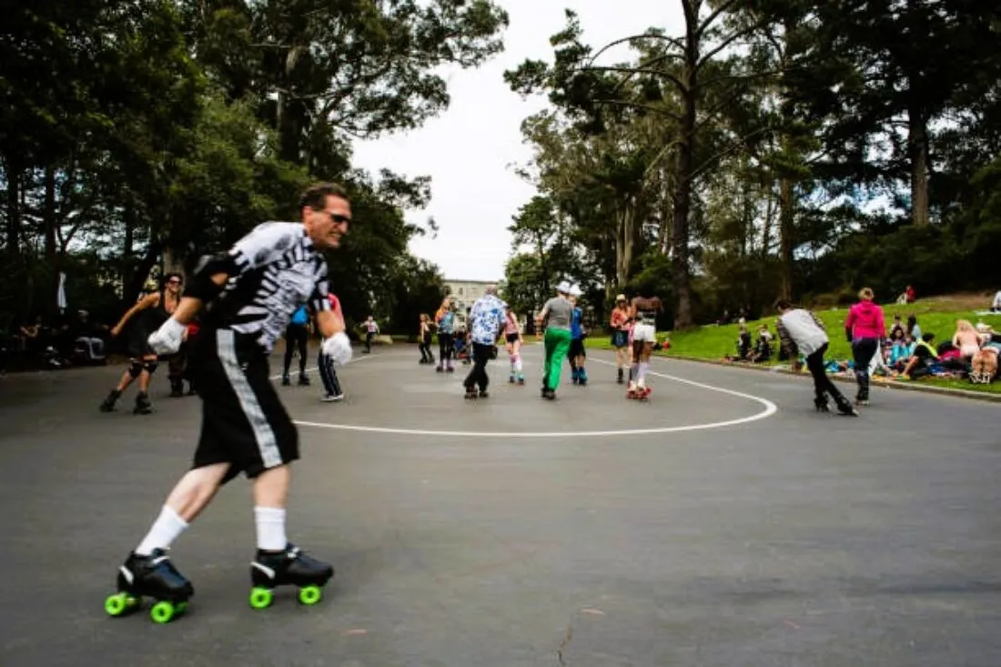 Roller skating at Golden Gate park in sunset and Richmond neighborhoods San Francisco.